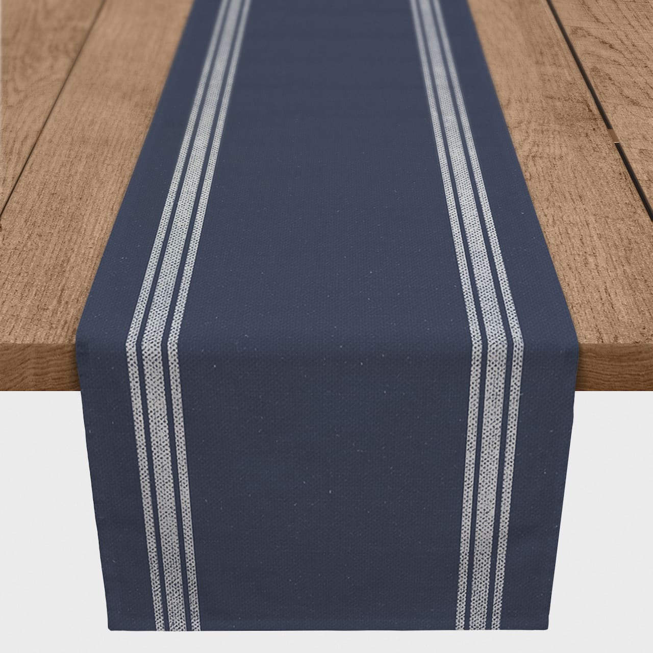 Blue Linen Stripe 16" x 72" Cotton Twill Runner